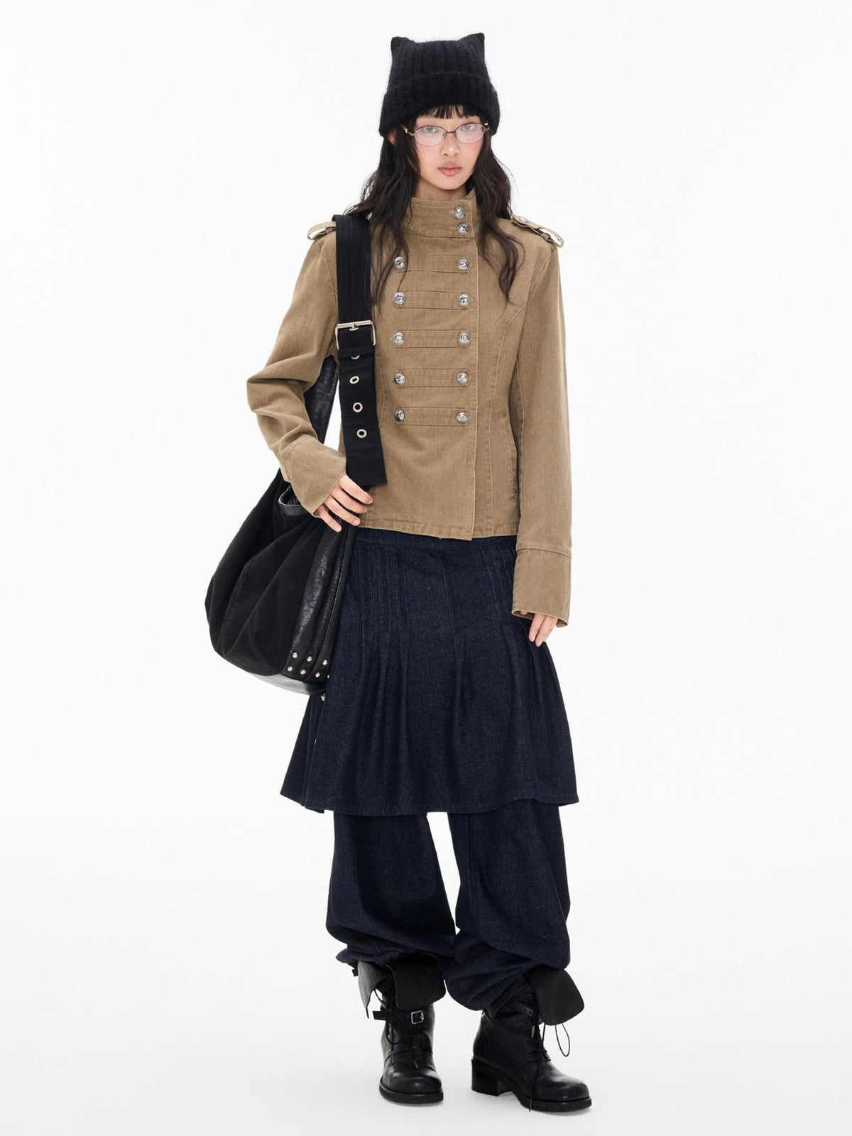 EZEK Washed Distressed Napoleon Buttoned Women's Cotton Cropped Jackets