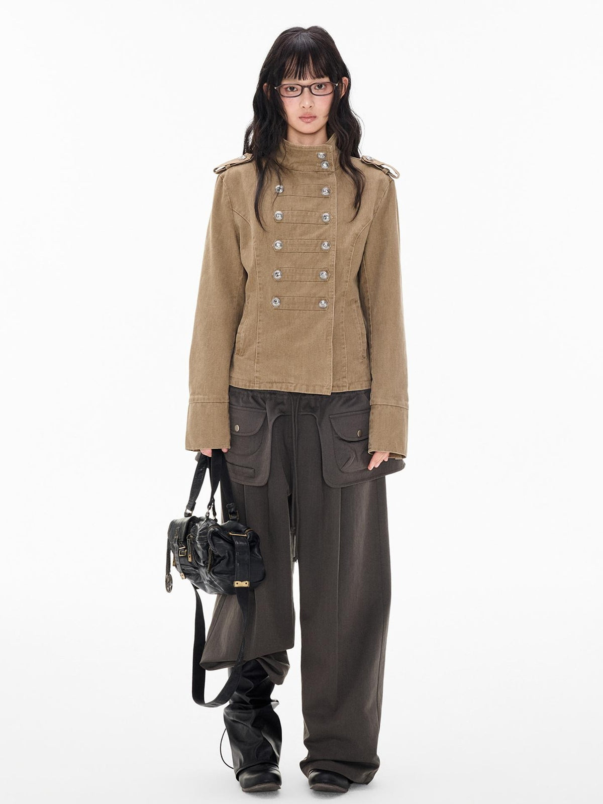 EZEK Washed Distressed Napoleon Buttoned Women's Cotton Cropped Jackets