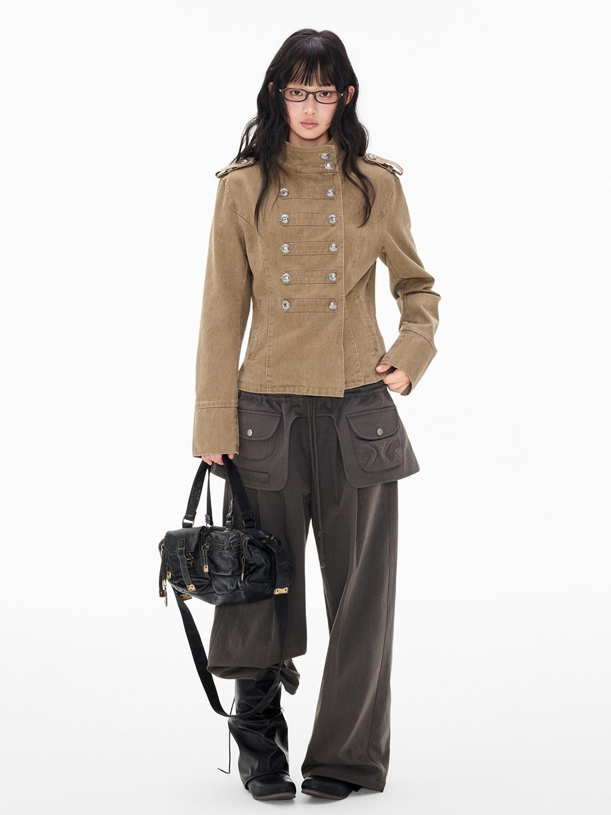 EZEK Washed Distressed Napoleon Buttoned Women's Cotton Cropped Jackets