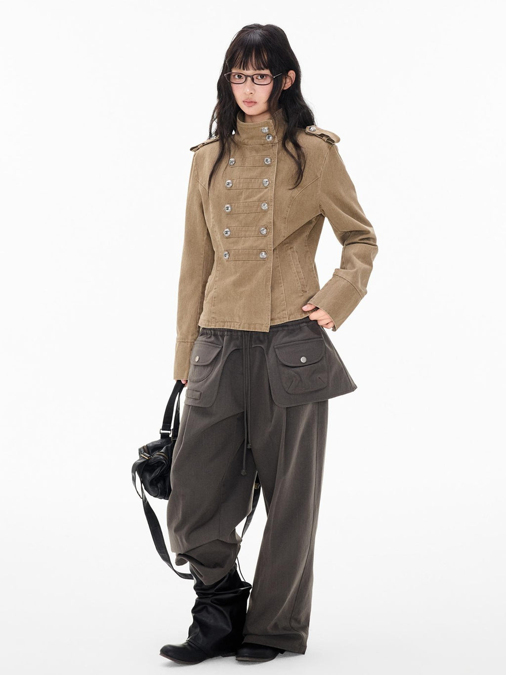 EZEK Washed Distressed Napoleon Buttoned Women's Cotton Cropped Jackets