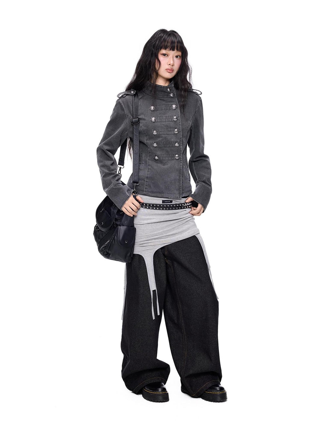EZEK Washed Distressed Napoleon Buttoned Women's Cotton Cropped Jackets