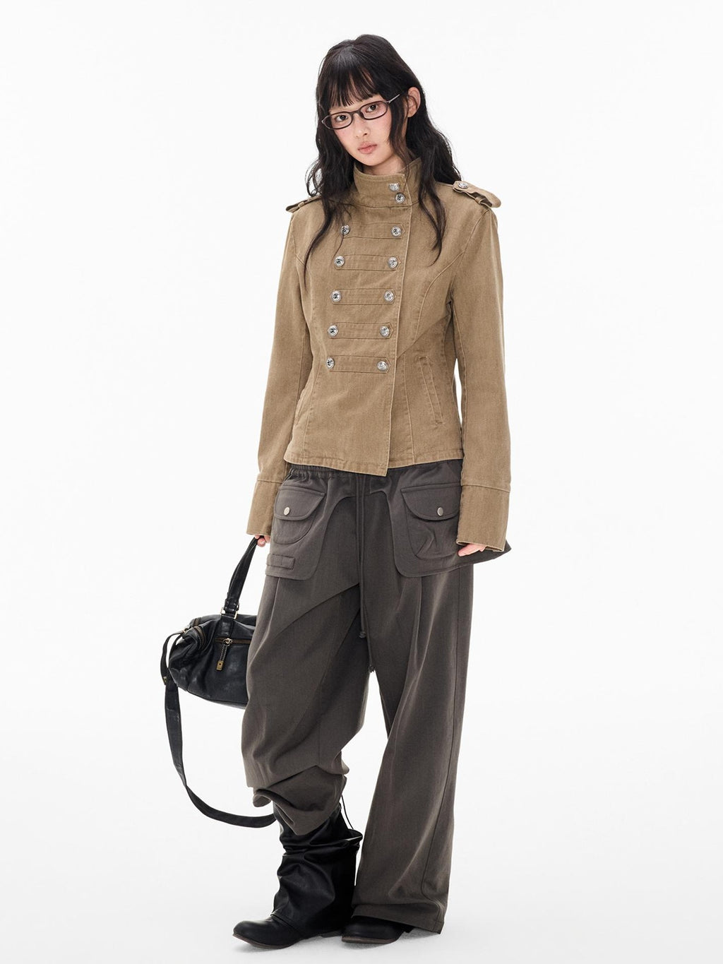 EZEK Washed Distressed Napoleon Buttoned Women's Cotton Cropped Jackets