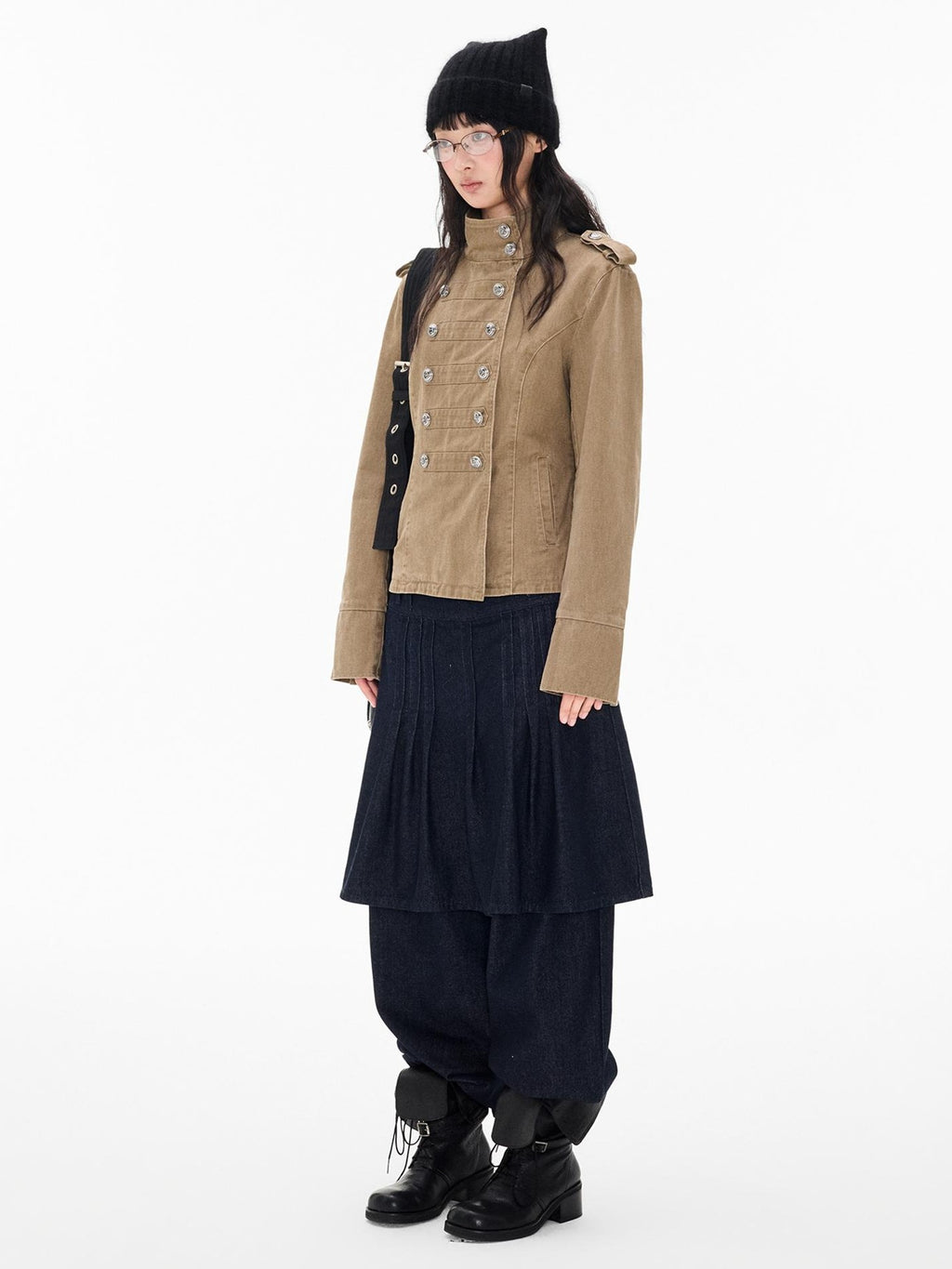 EZEK Washed Distressed Napoleon Buttoned Women's Cotton Cropped Jackets