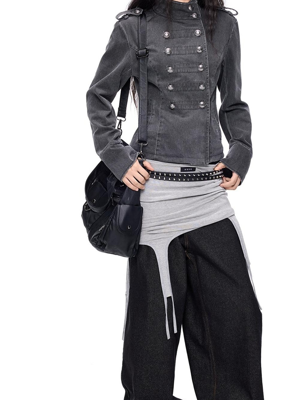 EZEK Washed Distressed Napoleon Buttoned Women's Cotton Cropped Jackets
