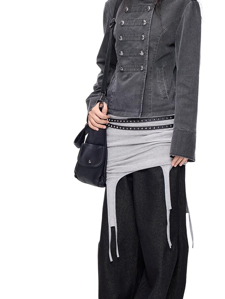 EZEK Washed Distressed Napoleon Buttoned Women's Cotton Cropped Jackets