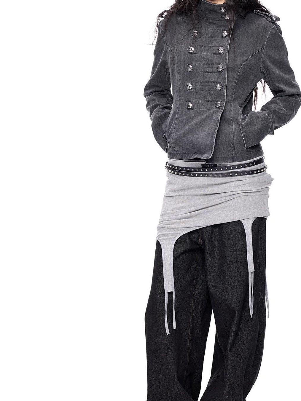 EZEK Washed Distressed Napoleon Buttoned Women's Cotton Cropped Jackets