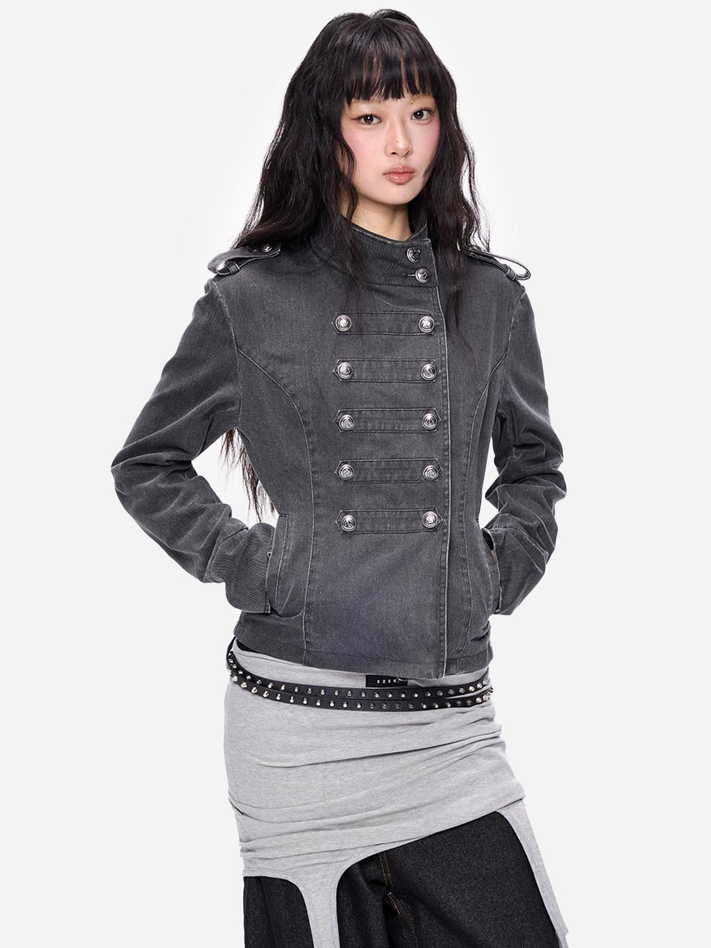 EZEK Washed Distressed Napoleon Buttoned Women's Cotton Cropped Jackets