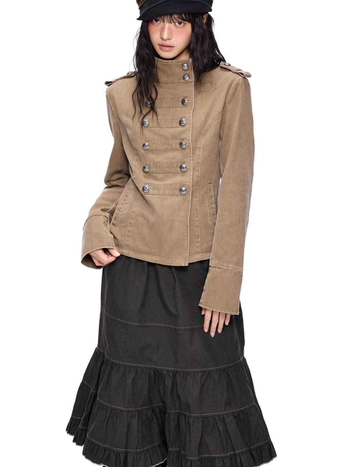 EZEK Washed Distressed Napoleon Buttoned Women's Cotton Cropped Jackets