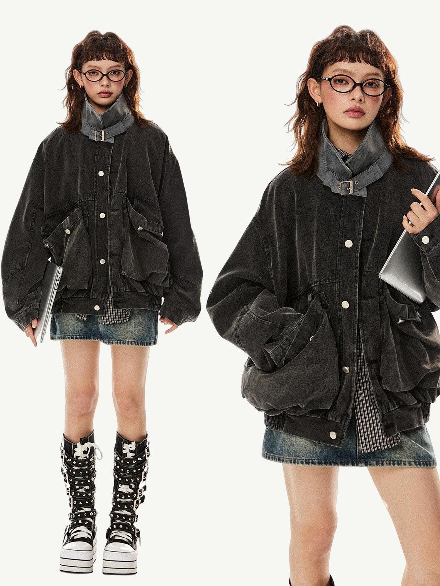 EZEK Washed Large Pocket American Barn Style Vintage Women's Cotton Utility Jackets