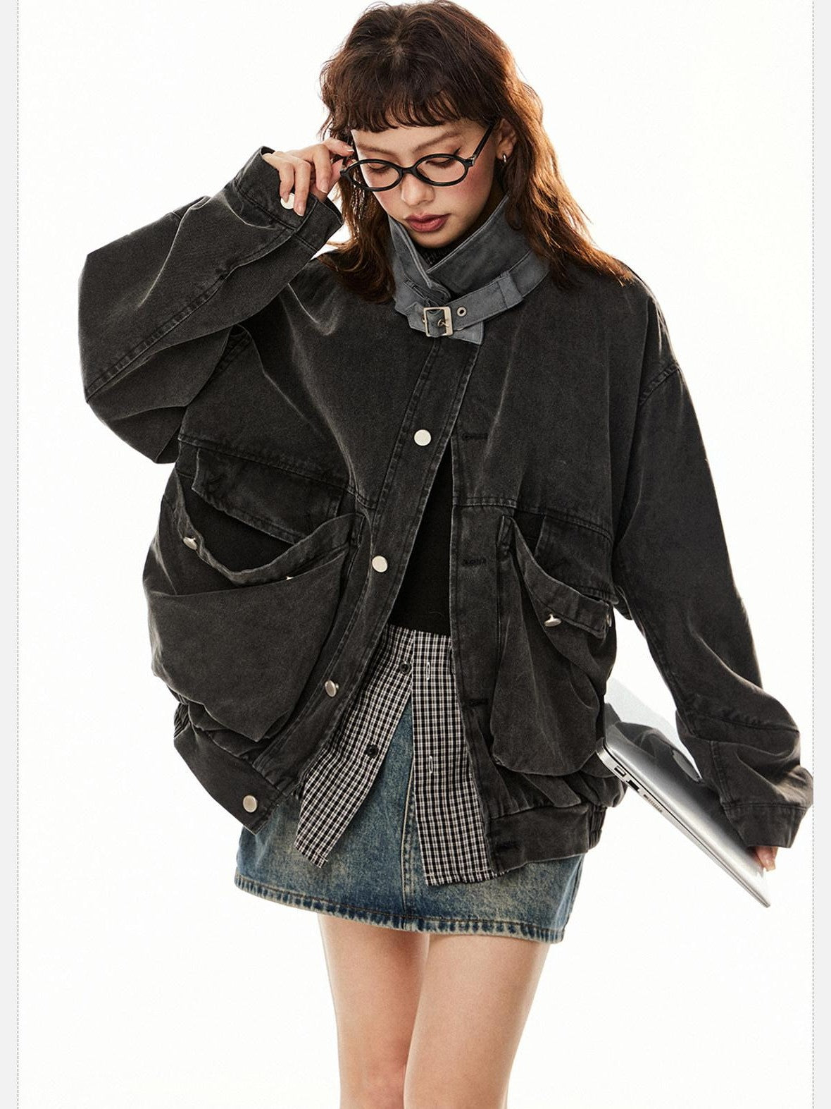 EZEK Washed Large Pocket American Barn Style Vintage Women's Cotton Utility Jackets