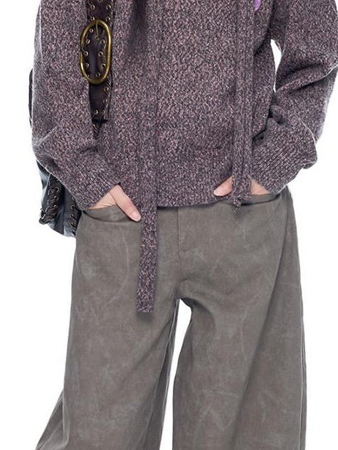 EZEK Washed Vintage Curved Cargo Pockets Women's Cotton Wide-leg Pants