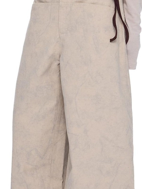 EZEK Washed Vintage Curved Cargo Pockets Women's Cotton Wide-leg Pants