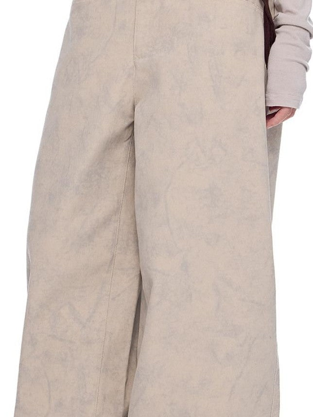 EZEK Washed Vintage Curved Cargo Pockets Women's Cotton Wide-leg Pants