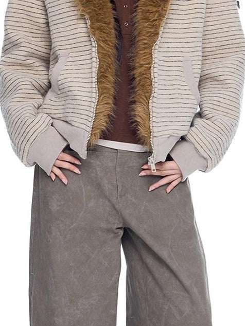 EZEK Washed Vintage Curved Cargo Pockets Women's Cotton Wide-leg Pants