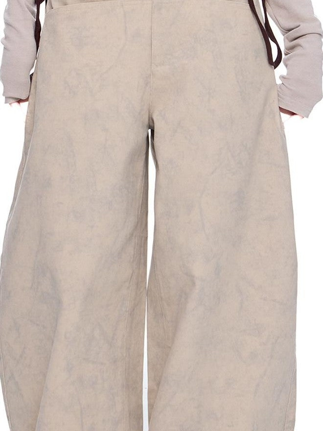 EZEK Washed Vintage Curved Cargo Pockets Women's Cotton Wide-leg Pants