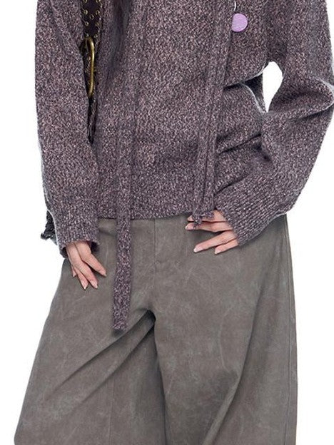 EZEK Washed Vintage Curved Cargo Pockets Women's Cotton Wide-leg Pants