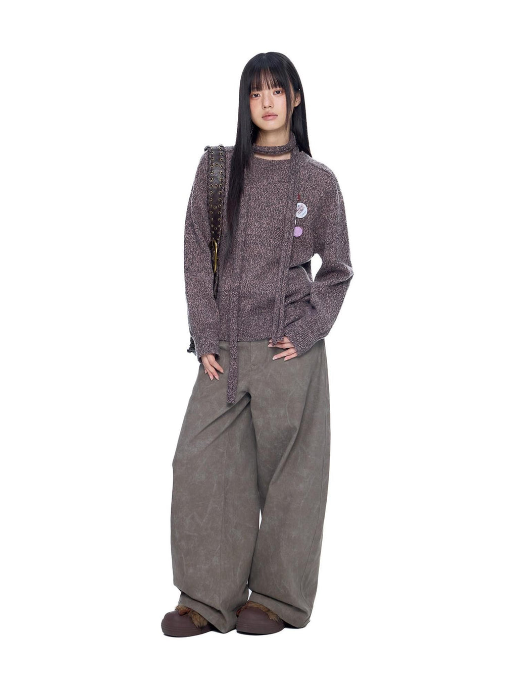 EZEK Washed Vintage Curved Cargo Pockets Women's Cotton Wide-leg Pants