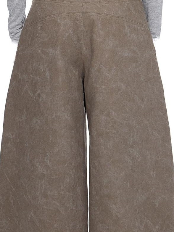 EZEK Washed Vintage Curved Cargo Pockets Women's Cotton Wide-leg Pants