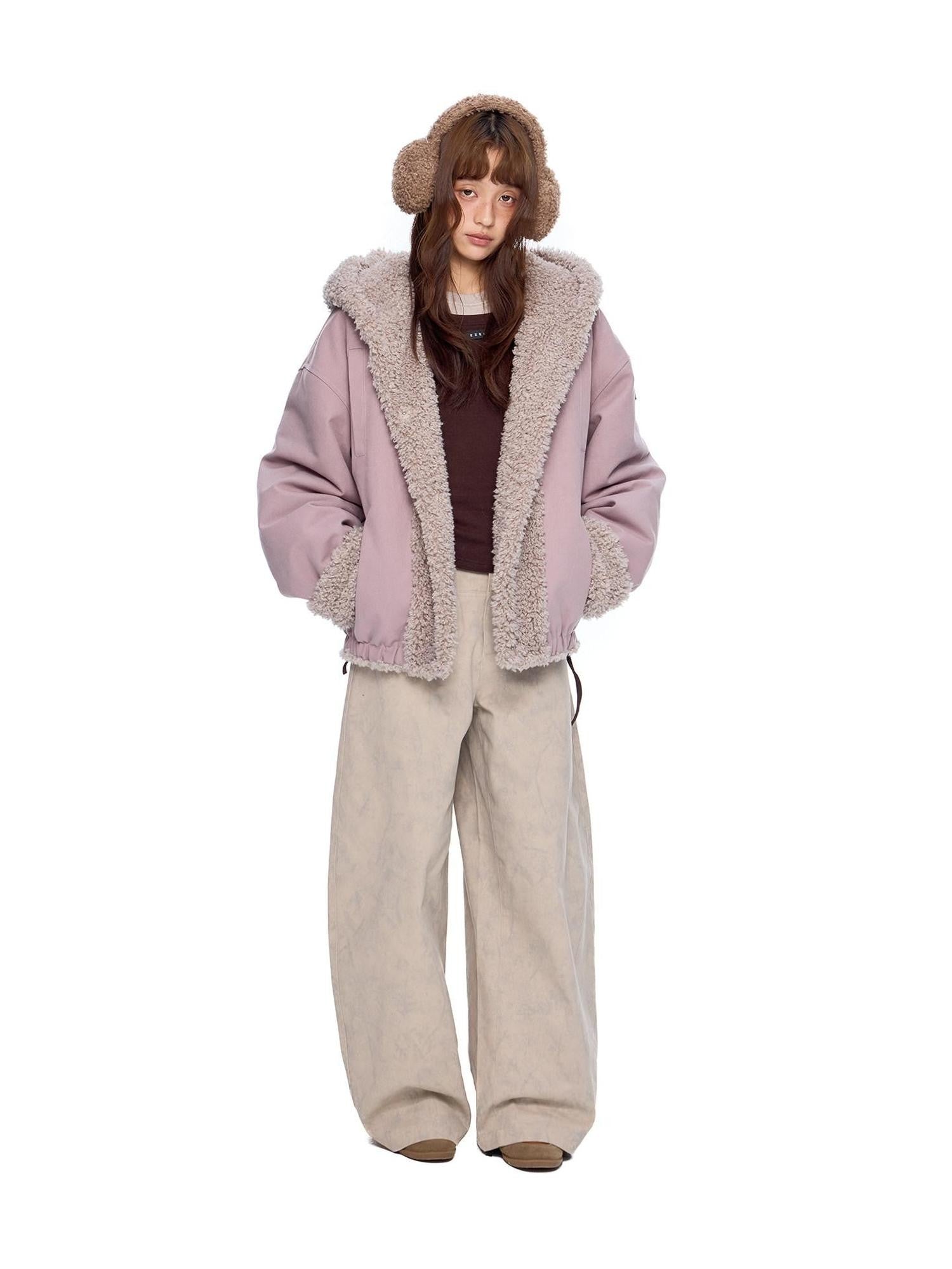EZEK Washed Vintage Curved Cargo Pockets Women's Cotton Wide-leg Pants