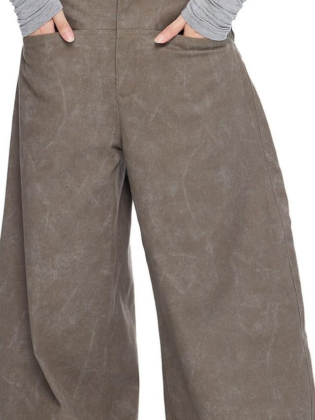 EZEK Washed Vintage Curved Cargo Pockets Women's Cotton Wide-leg Pants