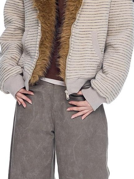 EZEK Washed Vintage Curved Cargo Pockets Women's Cotton Wide-leg Pants