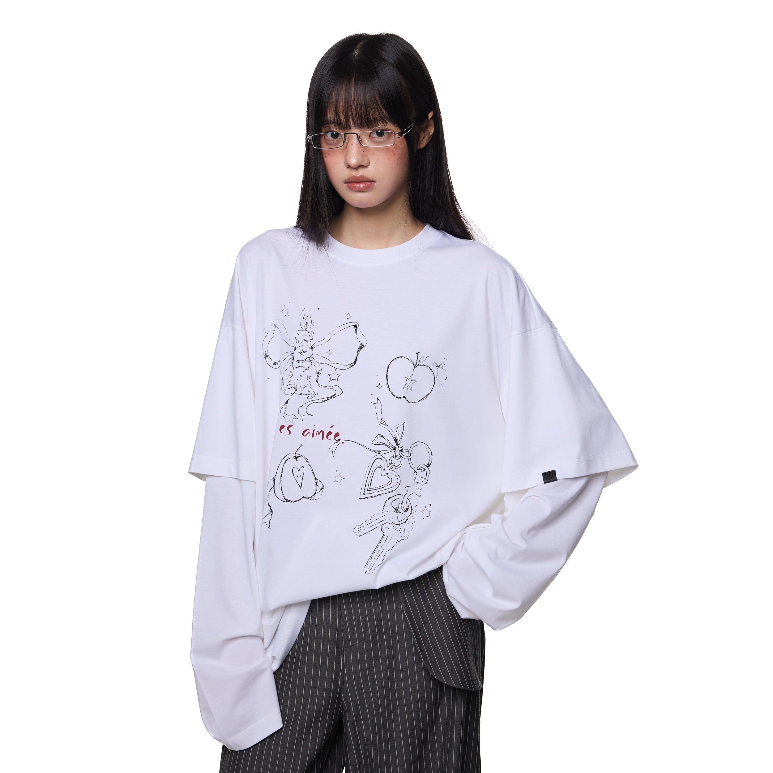 EZEK_White_Faux_Two_Piece_Letter_Print_Women's_Cotton_Long_Sleeve_T-shirts_940153315947_MISSTT