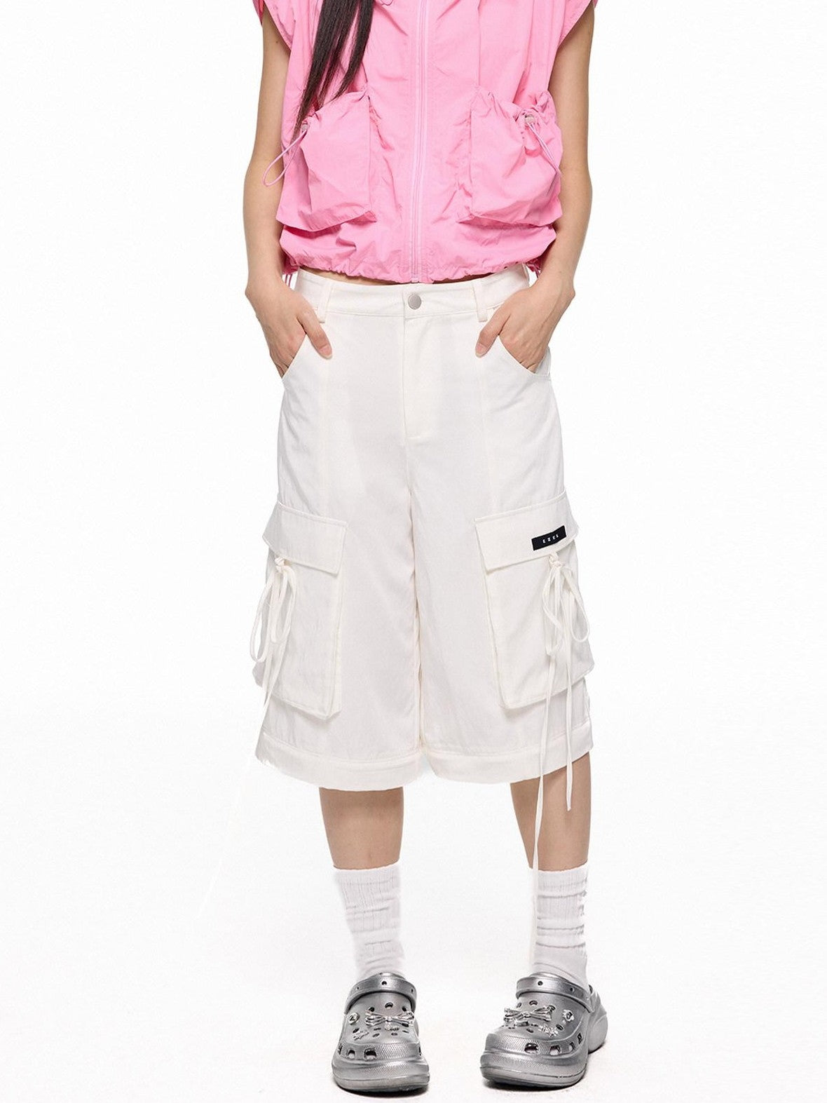 EZEK Wide Leg Detachable Pockets Natural Waist Women's Nylon Cargo Pants
