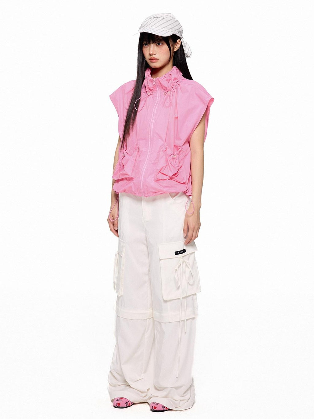 EZEK Wide Leg Detachable Pockets Natural Waist Women's Nylon Cargo Pants