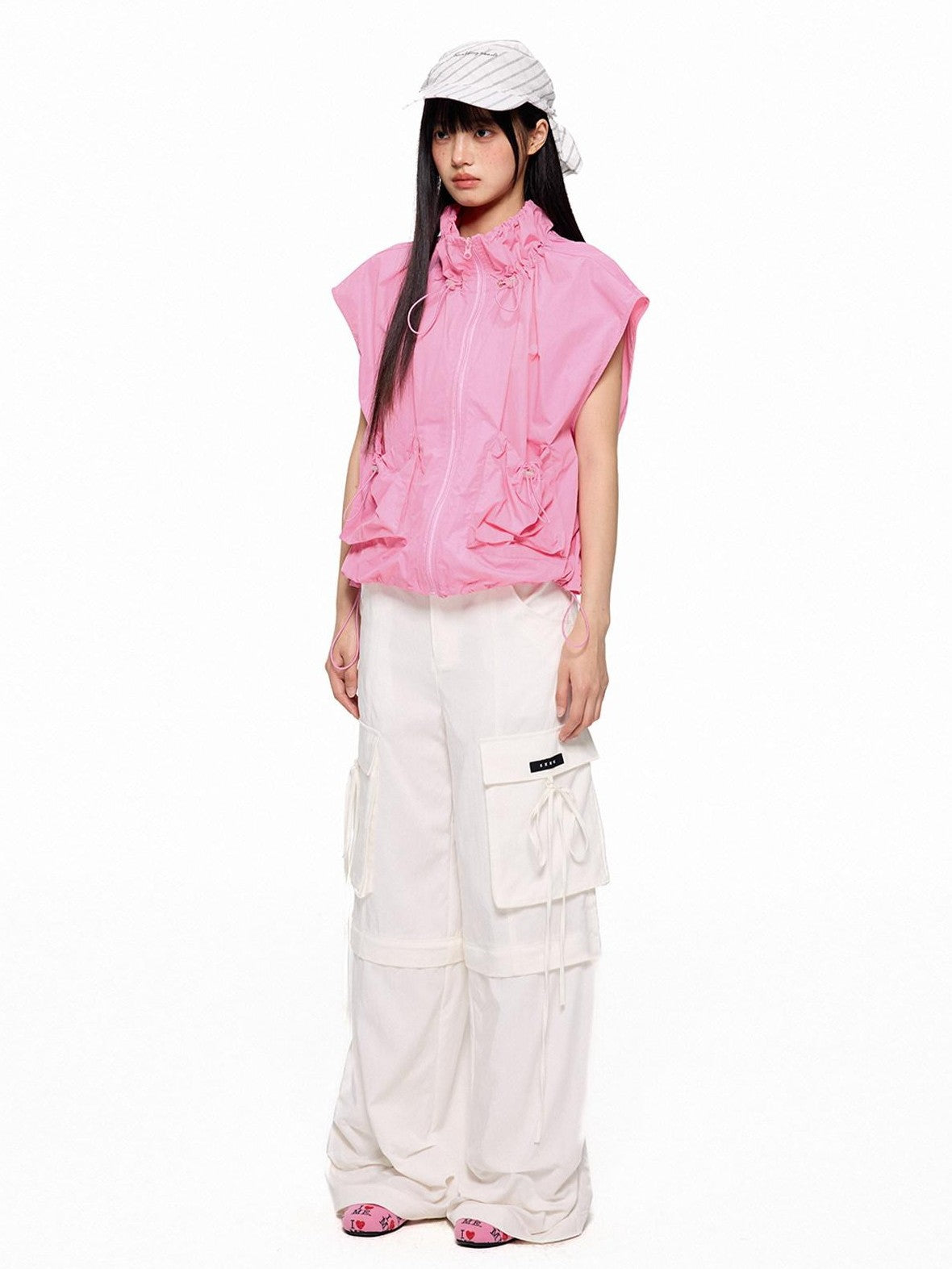 EZEK Wide Leg Detachable Pockets Natural Waist Women's Nylon Cargo Pants