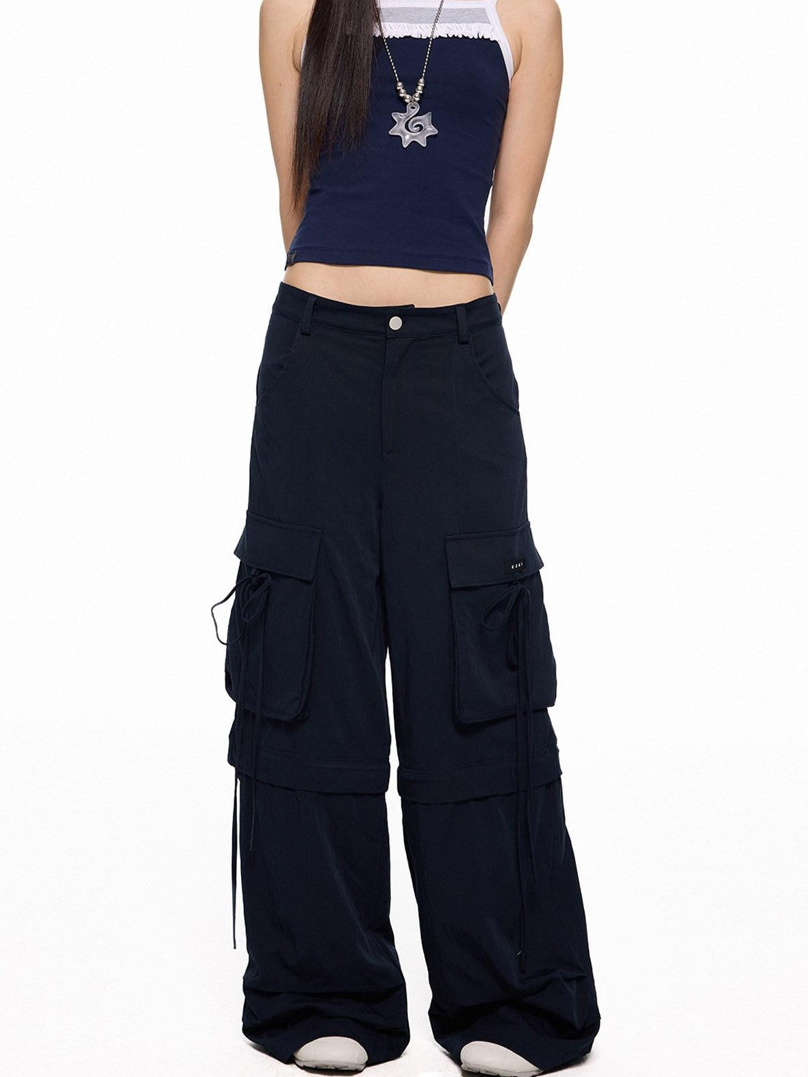 EZEK Wide Leg Detachable Pockets Natural Waist Women's Nylon Cargo Pants