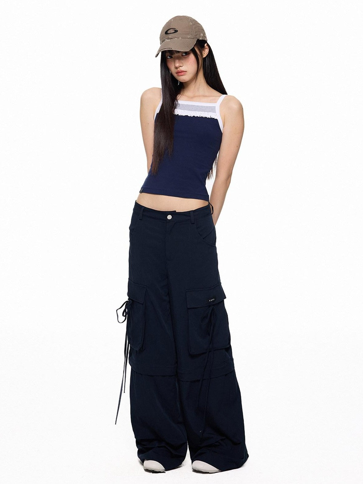 EZEK Wide Leg Detachable Pockets Natural Waist Women's Nylon Cargo Pants