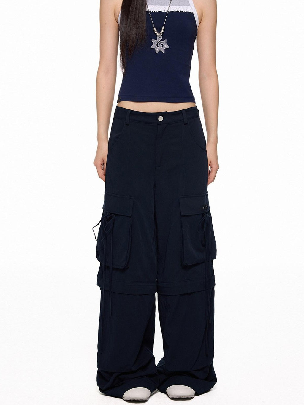 EZEK Wide Leg Detachable Pockets Natural Waist Women's Nylon Cargo Pants