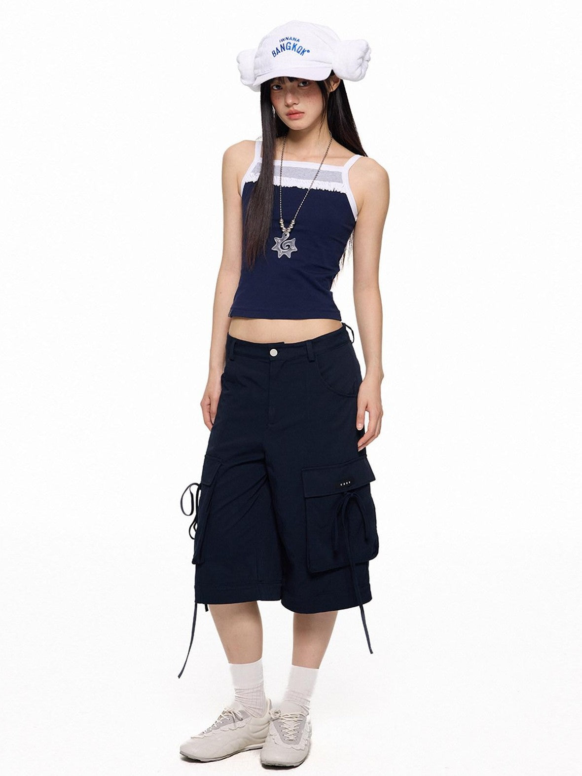 EZEK Wide Leg Detachable Pockets Natural Waist Women's Nylon Cargo Pants