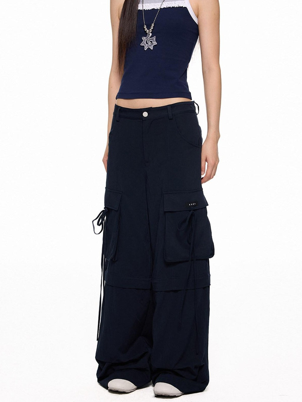 EZEK Wide Leg Detachable Pockets Natural Waist Women's Nylon Cargo Pants