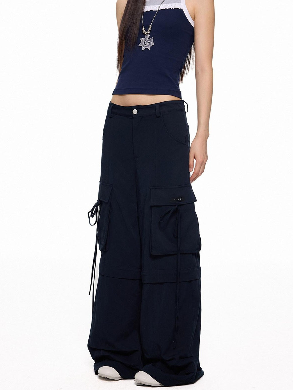 EZEK Wide Leg Detachable Pockets Natural Waist Women's Nylon Cargo Pants