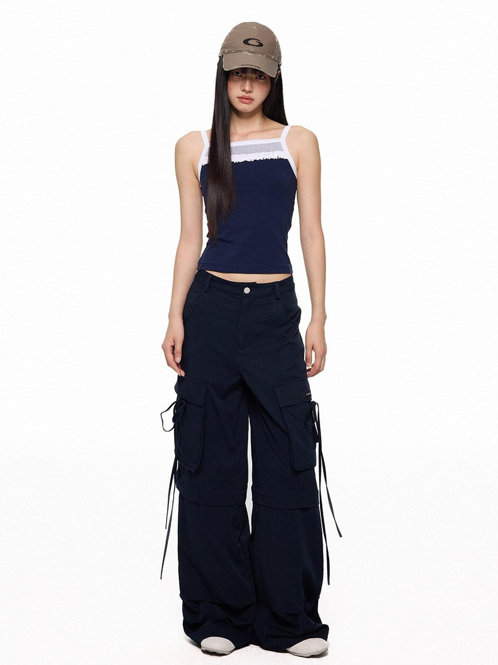 EZEK Wide Leg Detachable Pockets Natural Waist Women's Nylon Cargo Pants