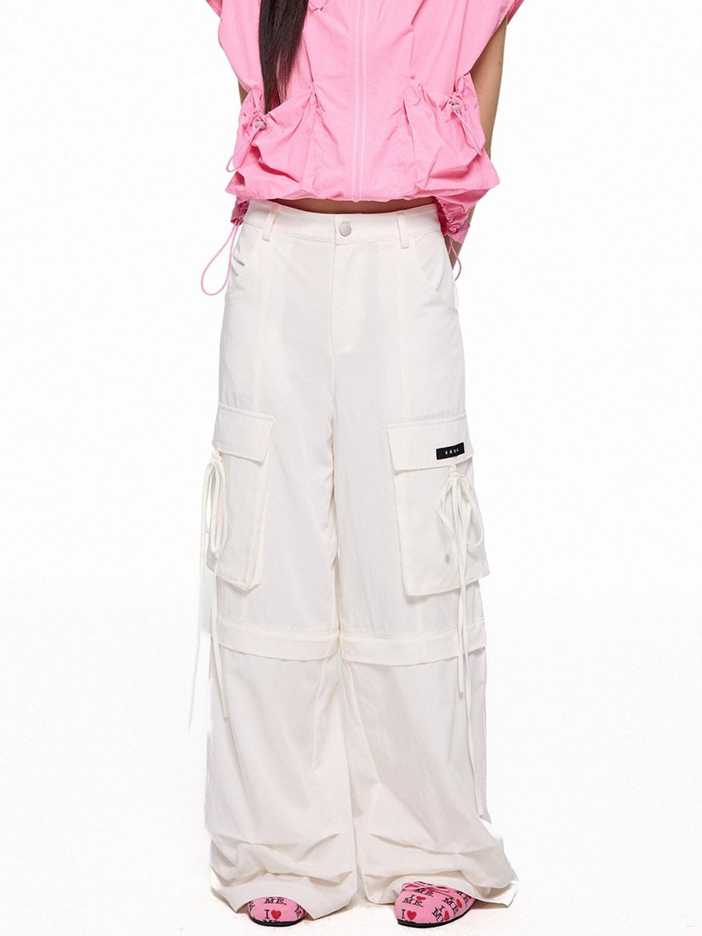 EZEK Wide Leg Detachable Pockets Natural Waist Women's Nylon Cargo Pants