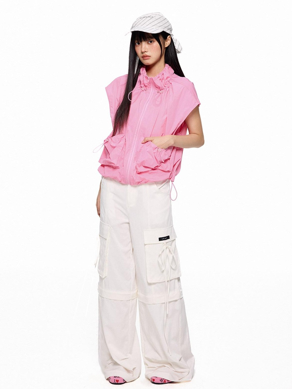 EZEK Wide Leg Detachable Pockets Natural Waist Women's Nylon Cargo Pants