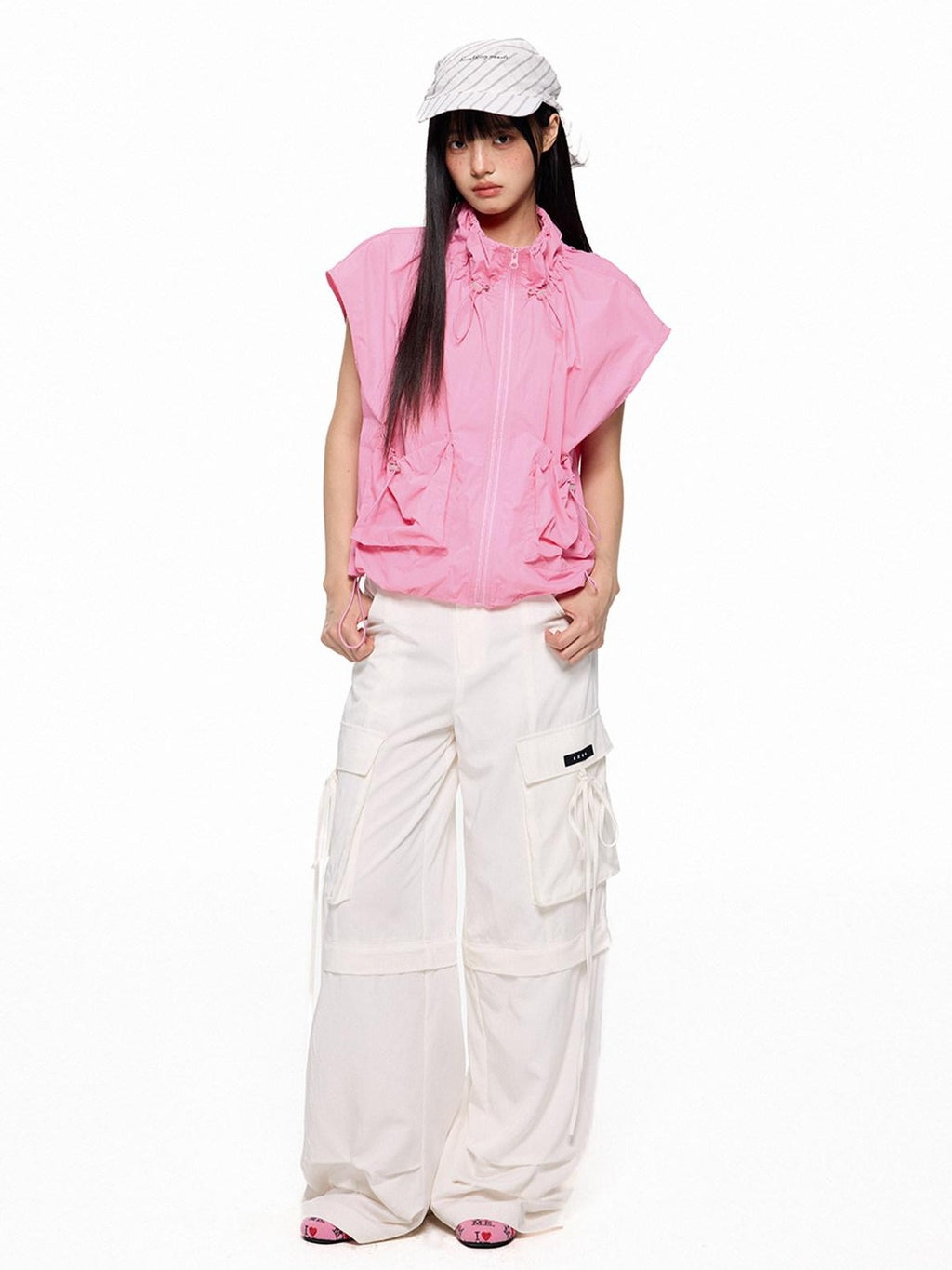 EZEK Wide Leg Detachable Pockets Natural Waist Women's Nylon Cargo Pants