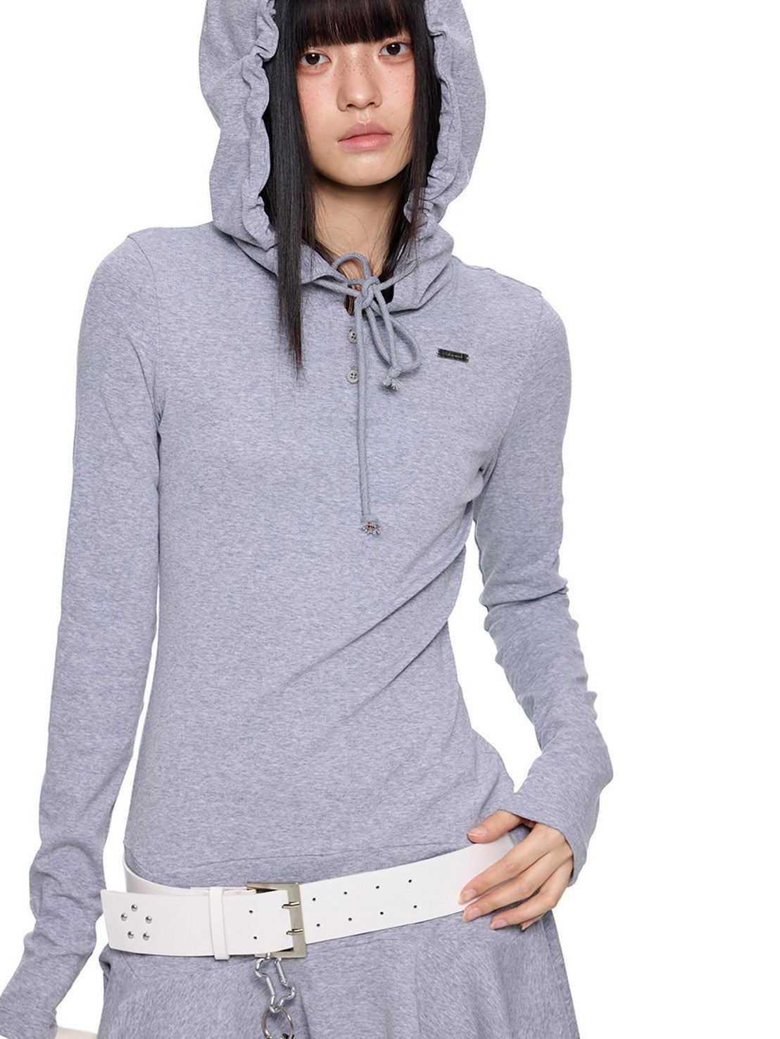 EZEK Y2k Striped Ear Hood Asymmetric Waist Women's Cotton Blend Casual Midi Dresses