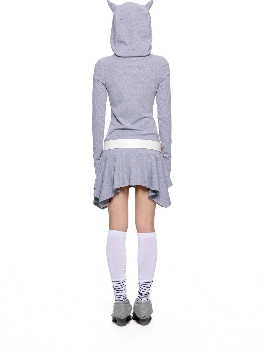 EZEK Y2k Striped Ear Hood Asymmetric Waist Women's Cotton Blend Casual Midi Dresses