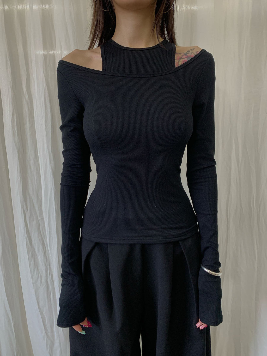 FOURFORTY_4_Color_Off_Shoulder_Faux_Two_Piece_Women's_Skin_Friendly_Long_Sleeve_T-shirts_831155221398_MISSTT