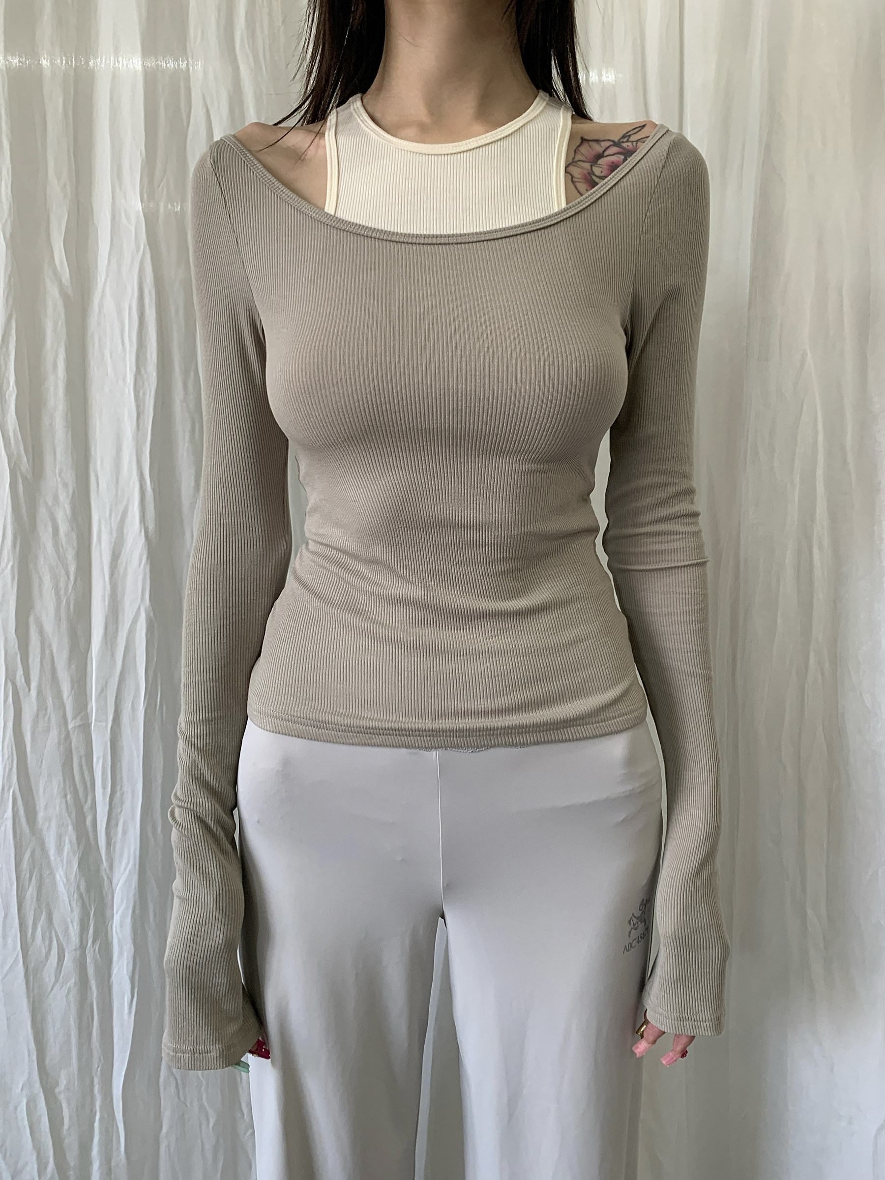 FOURFORTY_4_Color_Off_Shoulder_Faux_Two_Piece_Women's_Skin_Friendly_Long_Sleeve_T-shirts_831155221398_MISSTT