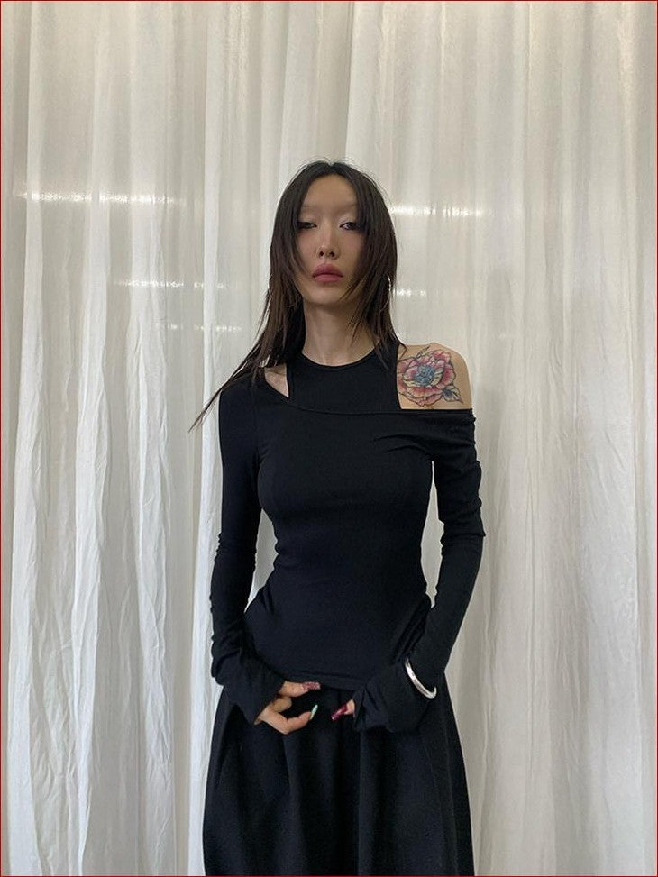 FOURFORTY 4 Color Off Shoulder Faux Two Piece Women's Skin Friendly Long Sleeve T-shirts