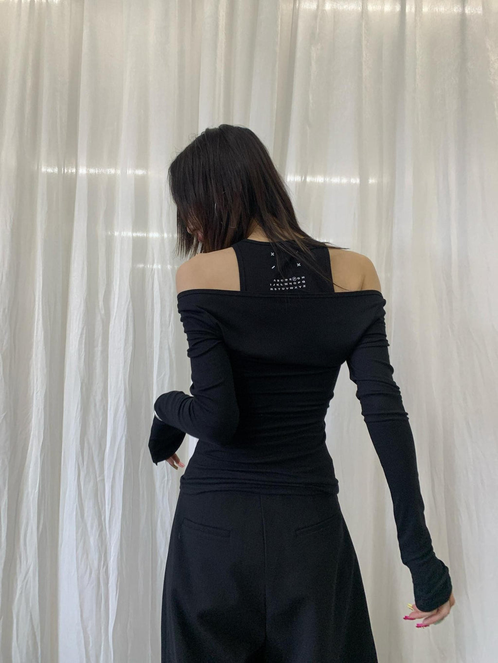 FOURFORTY 4 Color Off Shoulder Faux Two Piece Women's Skin Friendly Long Sleeve T-shirts
