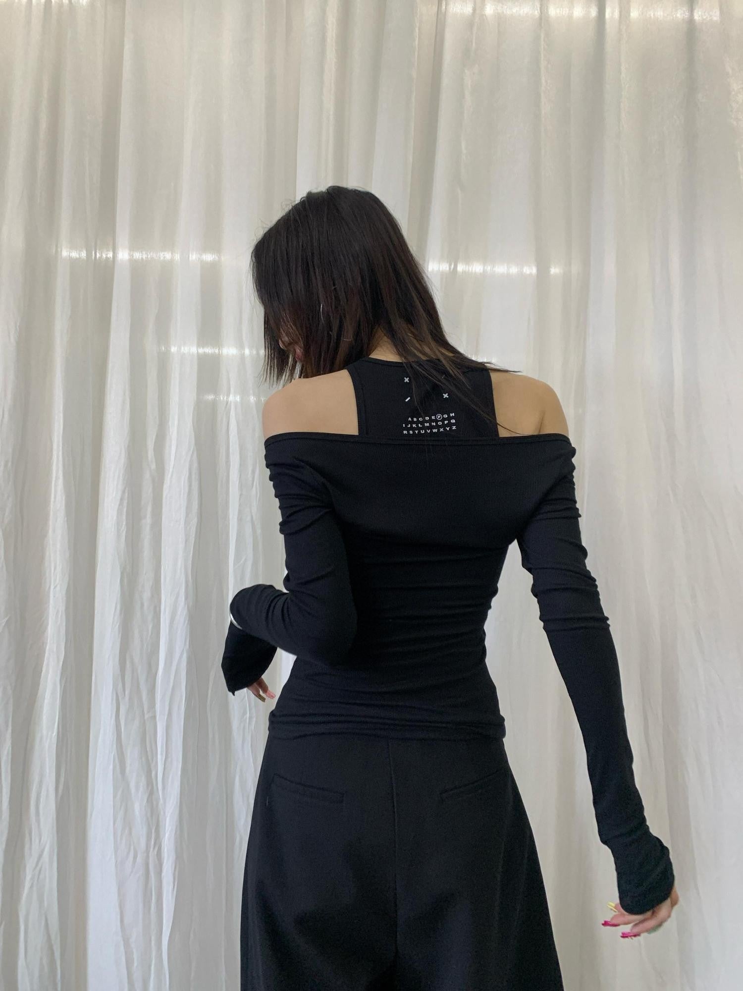 FOURFORTY 4 Color Off Shoulder Faux Two Piece Women's Skin Friendly Long Sleeve T-shirts