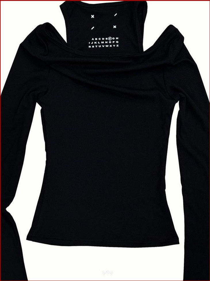 FOURFORTY 4 Color Off Shoulder Faux Two Piece Women's Skin Friendly Long Sleeve T-shirts