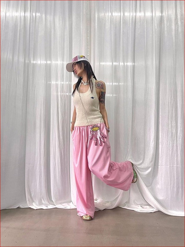 FOURFORTY Adorable Elephant Embroidery Fluffy Backless Women's Polyester Halter Tops