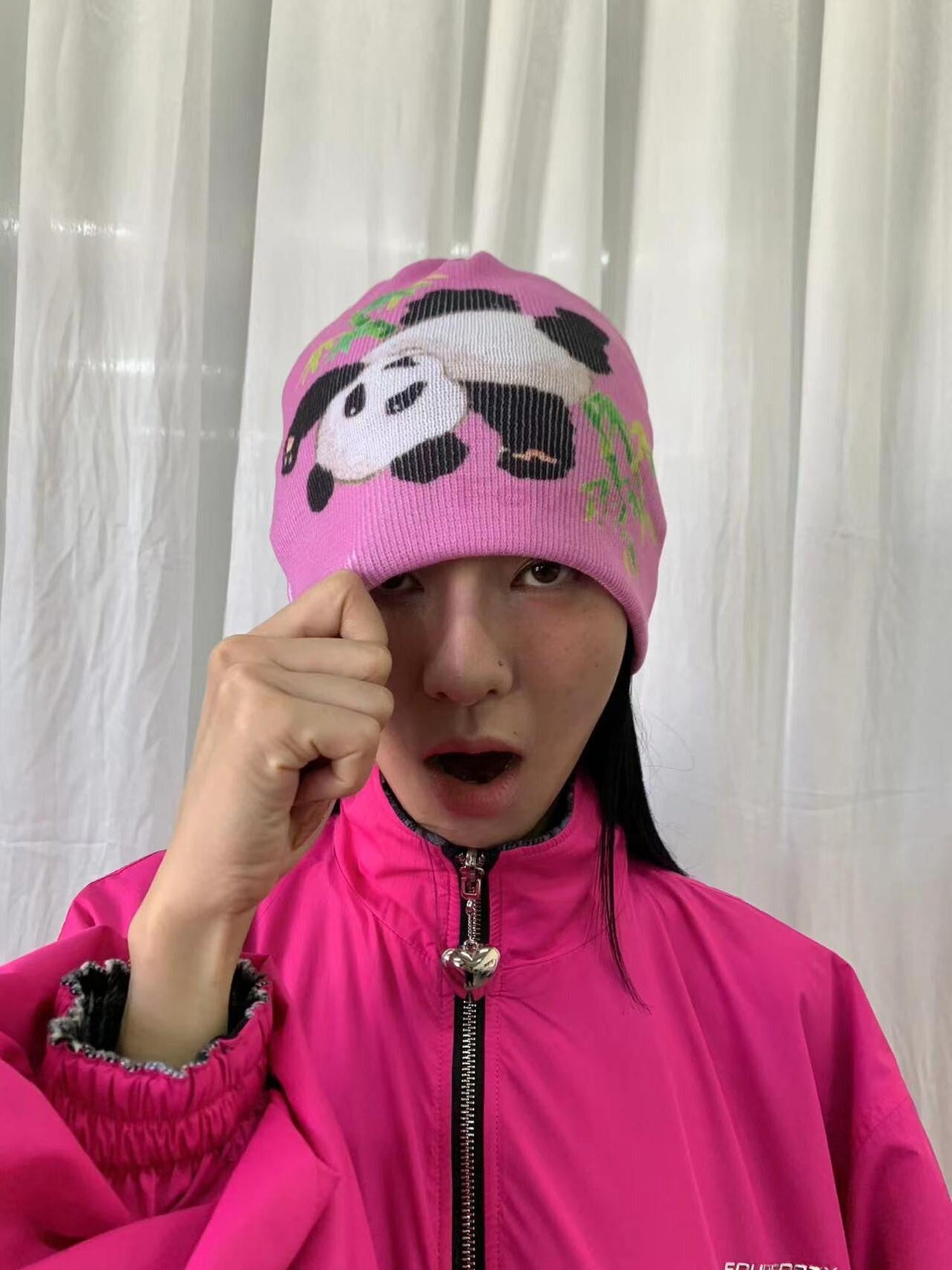FOURFORTY Adorable Panda Print Women's Soft Knitted Yarn Cozy Warm Beanies
