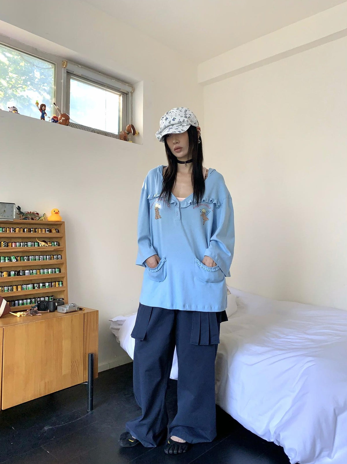 FOURFORTY Angel Lace Trim Hooded Women's Cotton Oversized T-shirts
